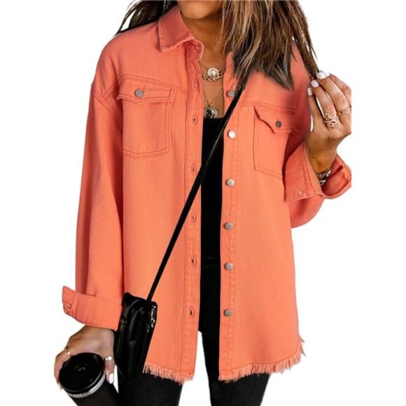 Women's Oversized Denim Jacket Casual Long Sleeve Denim Shirts